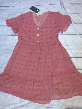 Pink Floral Button-Front Casual Tiered Dress